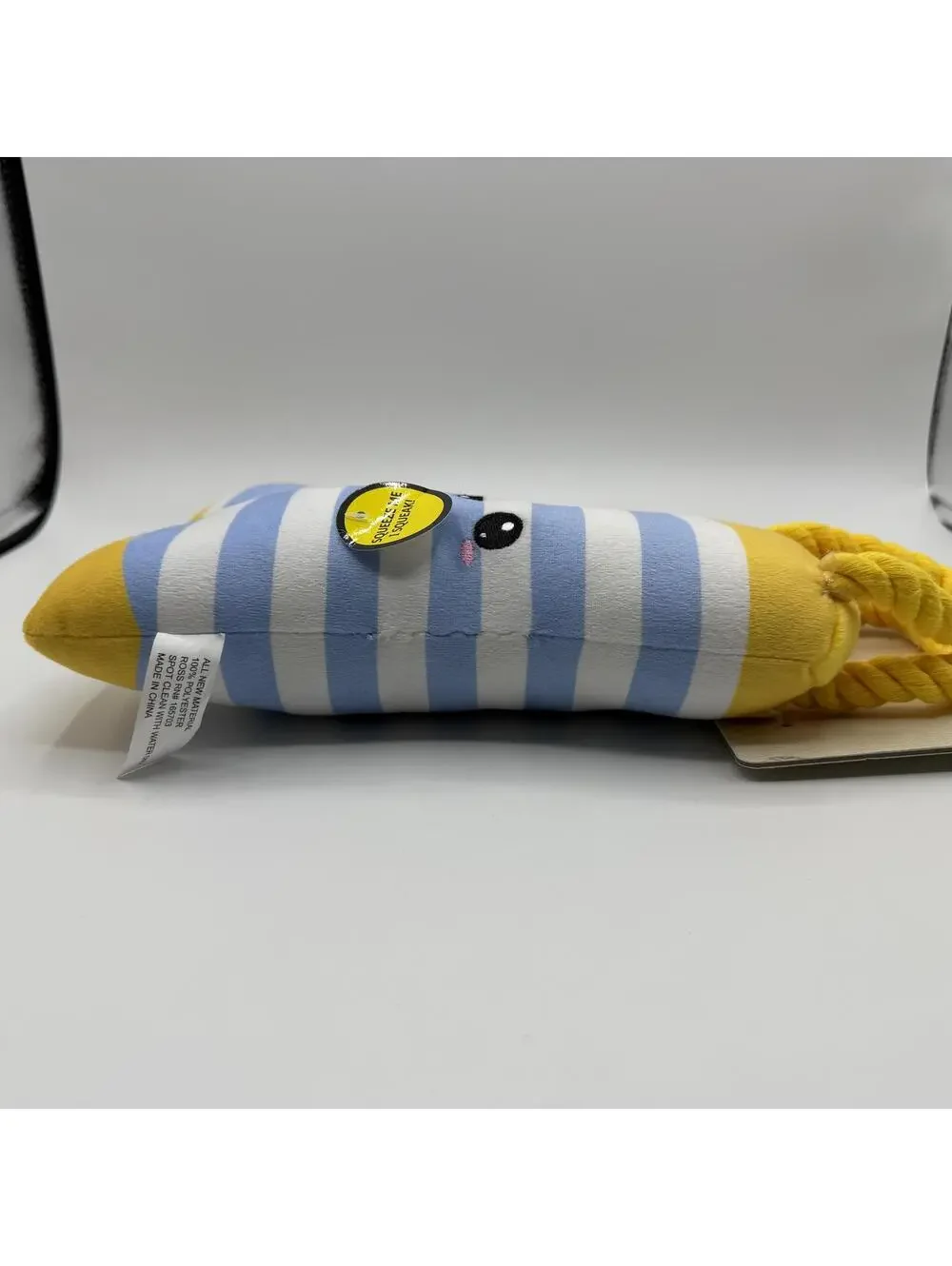 Barker & Jane Blue and White Striped Boot Plush Dog Toy With Squeaker Rope